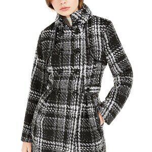 JR17 Bcx Black & White Plaid Juniors' Double-Breasted Coat - Size XL